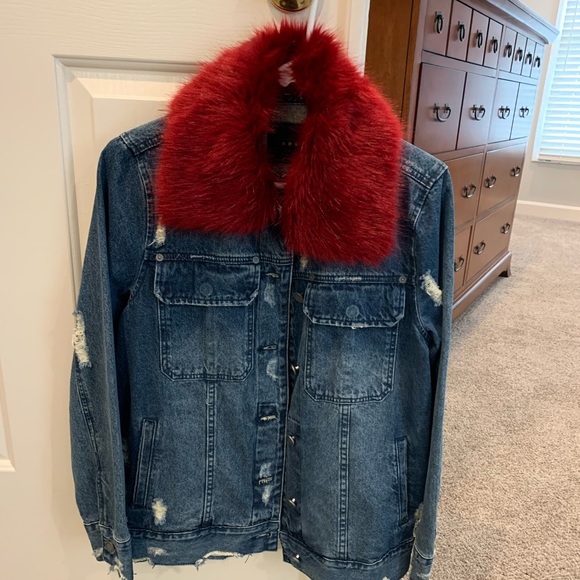 faux shearling collar denim jacket